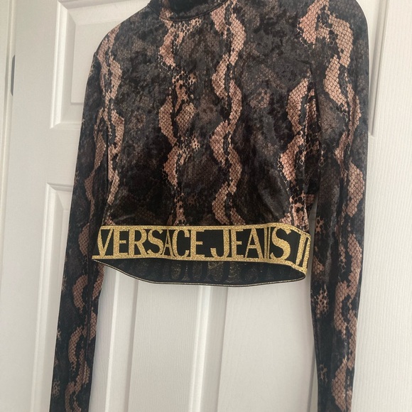 Versace Jeans Collection Women's Snake Print  crop top - Black and Brown - Picture 2 of 5